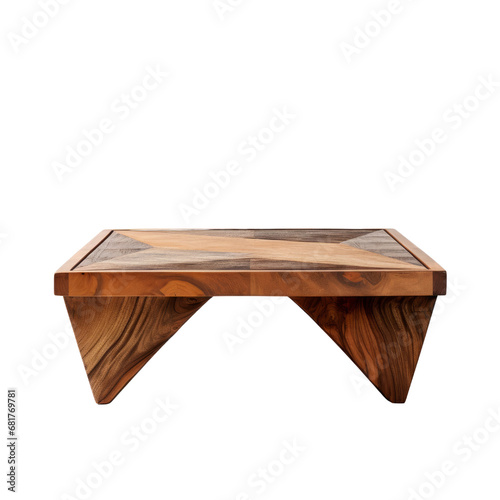 Contemporary wooden coffee table featuring a striking two-toned striped design, isolated on transparent background.