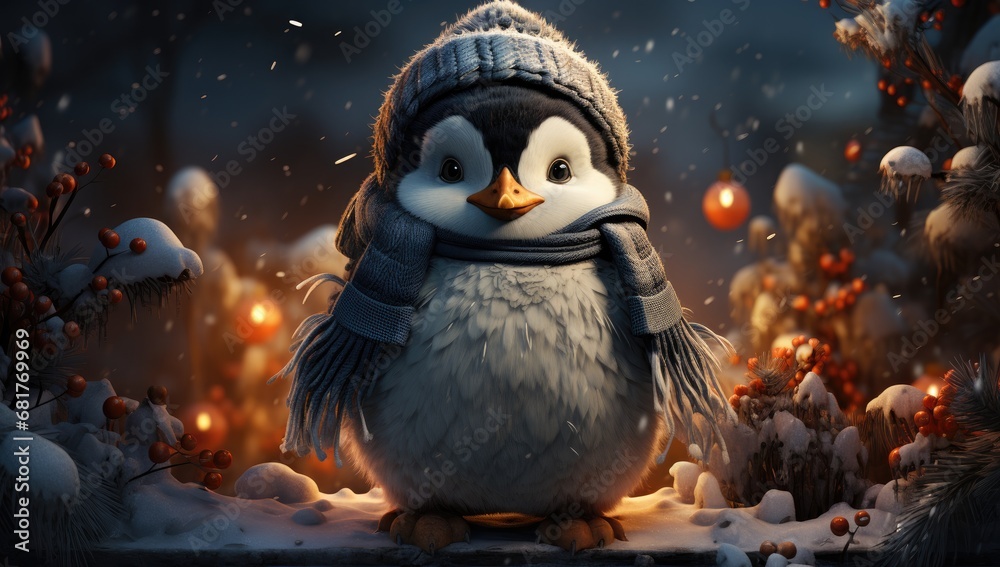 Obraz premium Cozy Winter Warmth: Adorable Penguin in Knitwear 