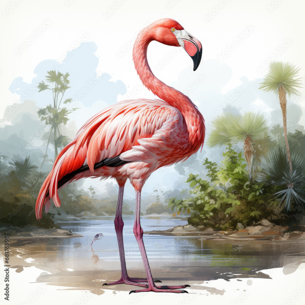 watercolor Flamingo clipart, Generative Ai watercolor Flamingo clipart, Generative Ai