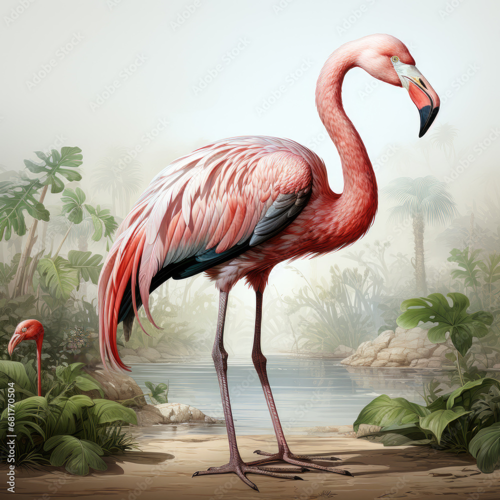 Fototapeta premium watercolor Flamingo clipart, Generative Ai