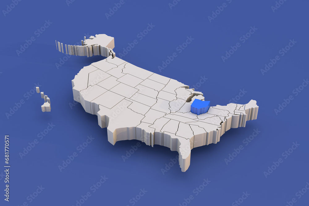 Ohio state of USA map with white states a 3D united states of america ...