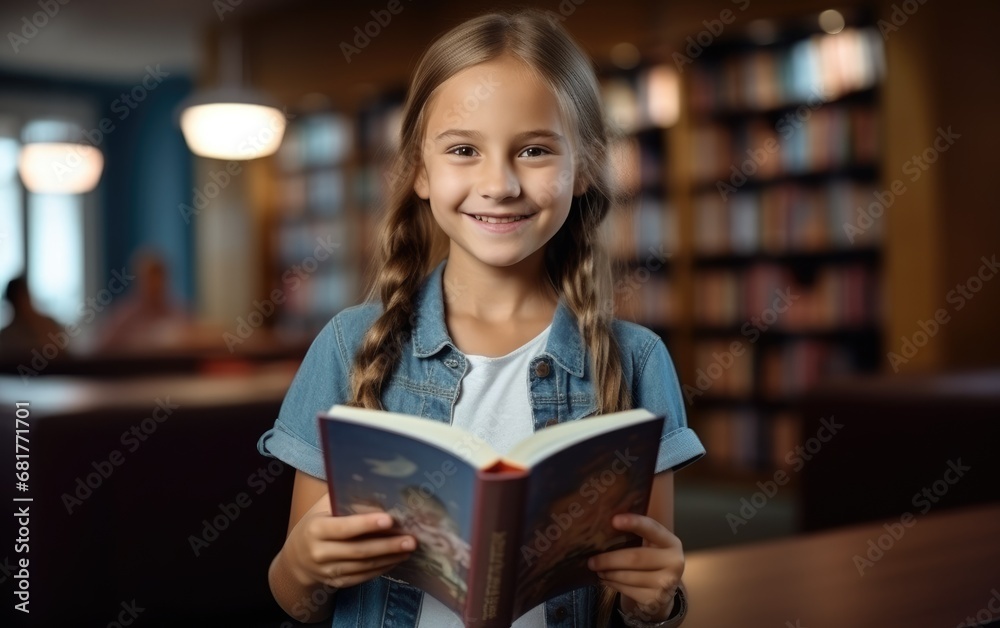 A happy girl 10 years old holding a book in her hands A happy girl 10 years old holding a book in her hands