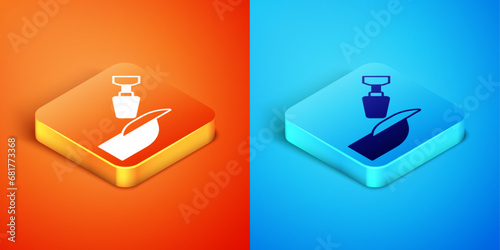 Isometric Milling cutter for manicure icon isolated on orange and blue background. Apparatus for manicure. Manicure tools. Vector
