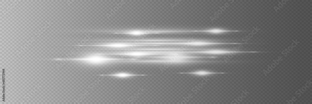 Pack of horizontal highlights. Laser light beams, horizontal light beams. Beautiful light reflections. Glowing stripes on a transparent background. Glowing abstract sparkling background. - obrazy, fototapety, plakaty 