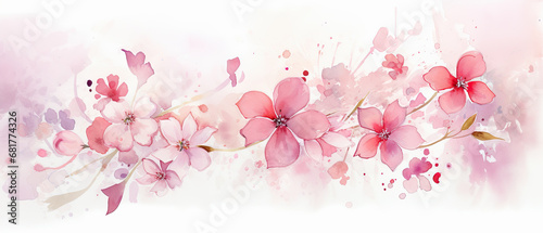 Fondo floral de acuarela en tonos purpuras y rosas, sobre fondo blanco, concepto celebraciones, boda, cumpleaños, aniversario