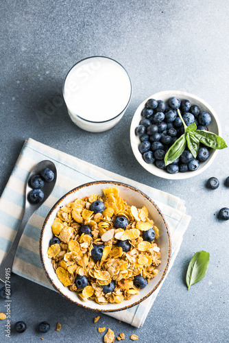 cornflakes bowl breakfast food and snack for healthy food concept, morning breakfast fresh whole grain cereal