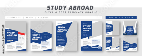 Study abroad flyer, higher education flyer, school admission flyer template bundle, education banner social media post template set photo