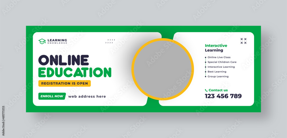 Online education social media facebook cover or web banner, school admission web banner template design Online education social media facebook cover or web banner, school admission web banner template design