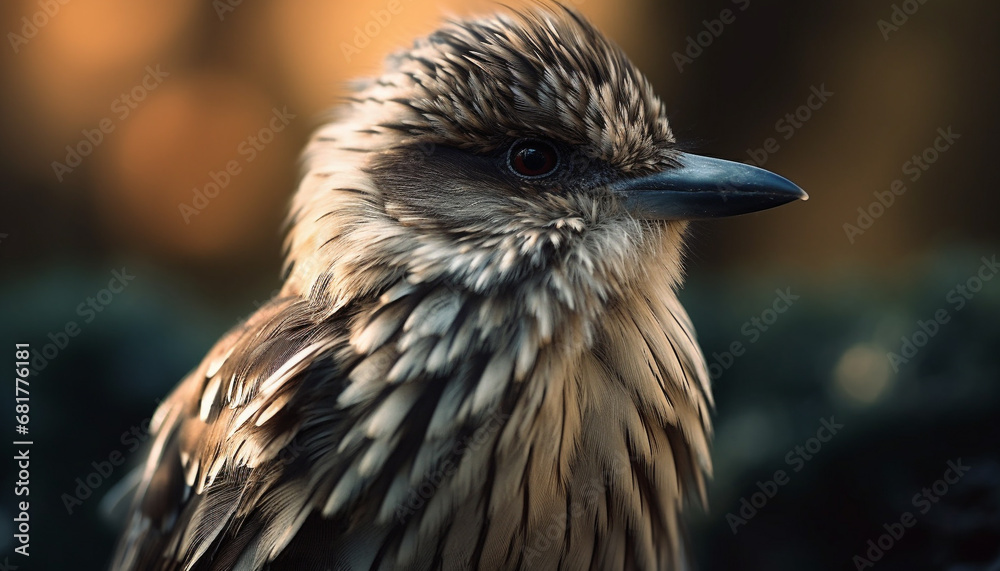 Obraz premium Bird of prey perching on branch, close up portrait, selective focus generated by AI