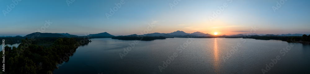 Aerial view of sunset landscape in hainan island,China