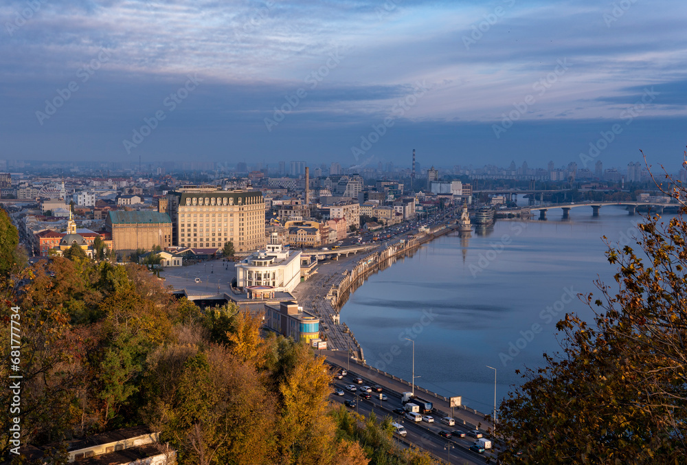 Historical central district of Kyiv Podil in the morning