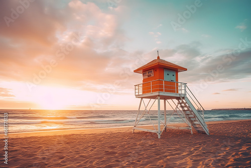 lifeguard tower at sunset © Alexis