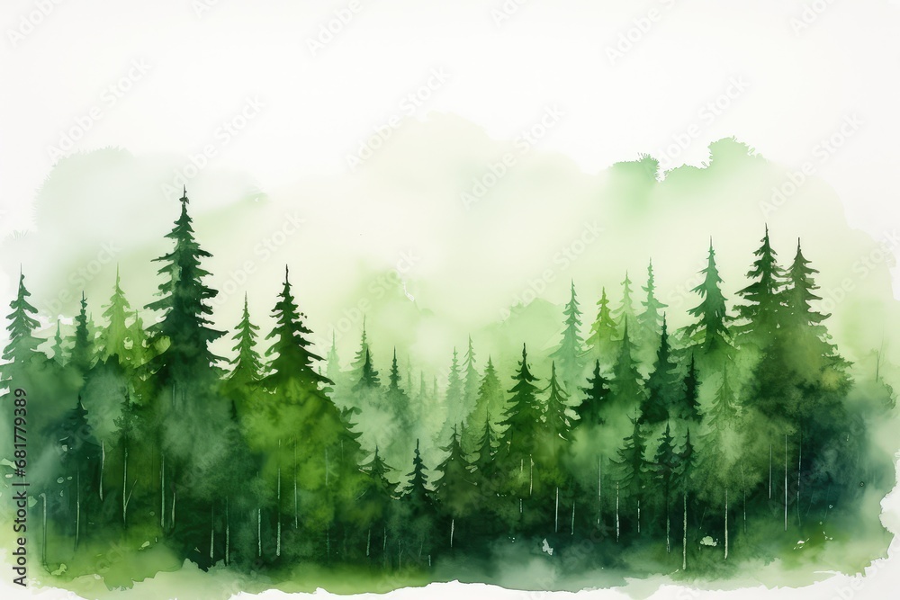 Fototapeta premium Simple watercolor green forest