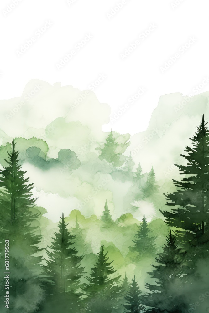 Fototapeta premium Simple watercolor green forest