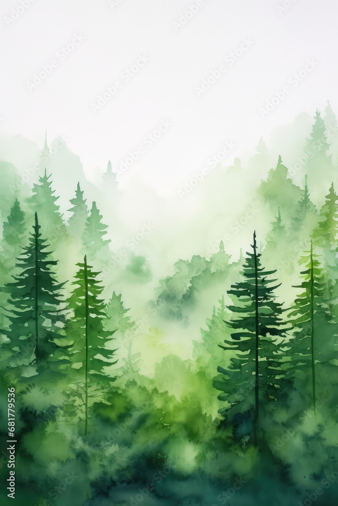 Fototapeta premium Simple watercolor green forest