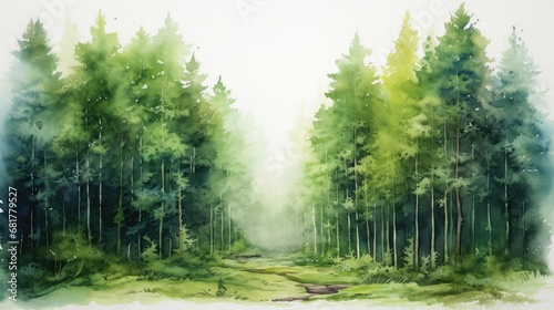 Simple watercolor green forest