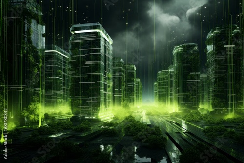Futuristic Green data center place. Futuristic storage. Generate Ai