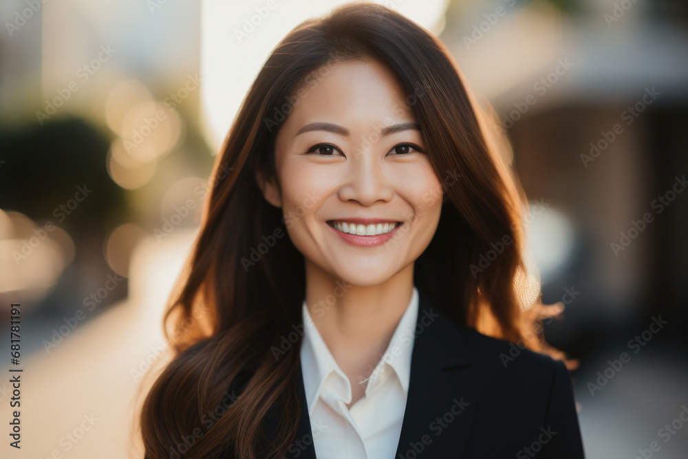 Woman with long brown hair smiling directly at camera. This photo can be used to showcase friendly and approachable individual Woman with long brown hair smiling directly at camera. This photo can be used to showcase friendly and approachable individual