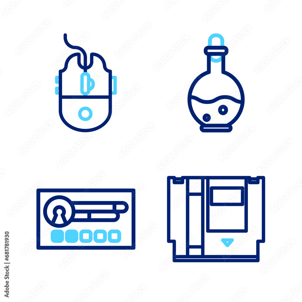 Set line Cartridge, Create account screen, Bottle with magic elixir and Computer mouse gaming icon. Vector Set line Cartridge, Create account screen, Bottle with magic elixir and Computer mouse gaming icon. Vector