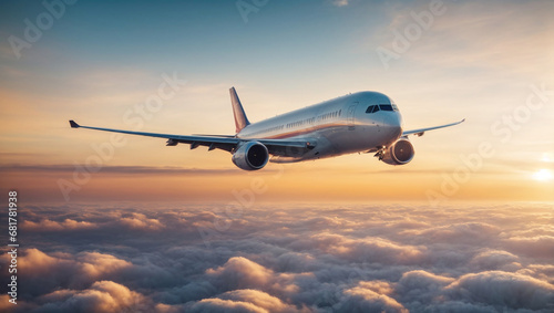 The Beauty of Aviation: A stunning view of an airliner above dramatic clouds during an evening sunset