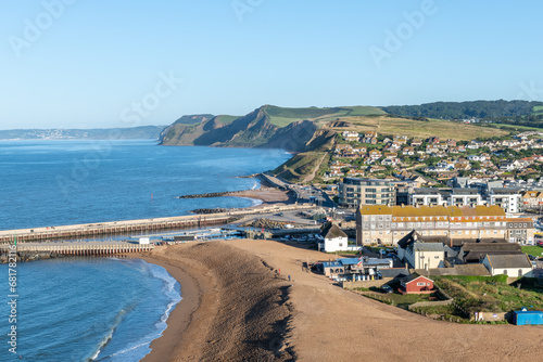 View from the top of the east cliff of West Bay in Dorset photo