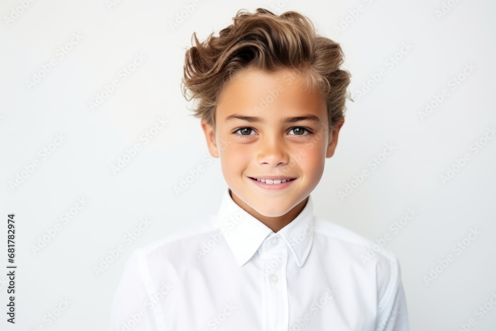 Portrait of a cute little boy in a white shirt on a white background Portrait of a cute little boy in a white shirt on a white background