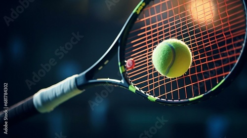 a tennis racket with a ball photo