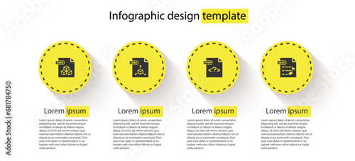 Set 3DS file document, OBJ, PHP and M3U. Business infographic template. Vector