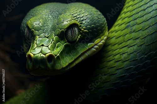 Green snake. Exotic reptile viper. Generate Ai