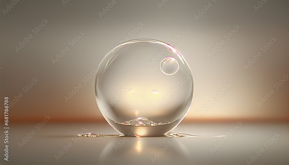 Empty glass ball light background glasses bubble transparent crystal clear shiny glossy sphere globe circle bright round design symbol abstract orb water clean nature liquid - obrazy, fototapety, plakaty 