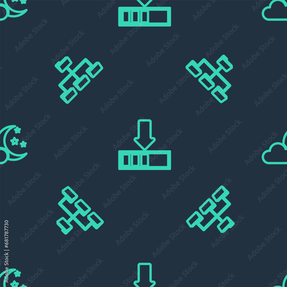 Set line Loading, Folder tree and Cloud with moon and stars on seamless pattern. Vector Set line Loading, Folder tree and Cloud with moon and stars on seamless pattern. Vector
