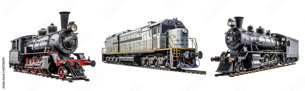 Collection of locomotives on a white or transparent background generative ai Collection of locomotives on a white or transparent background generative ai