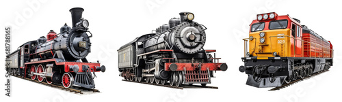 Collection of locomotives on a white or transparent background generative ai