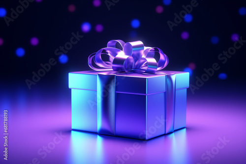 Realistic gift box with magical shining blue open gift box with magical light © Uzair
