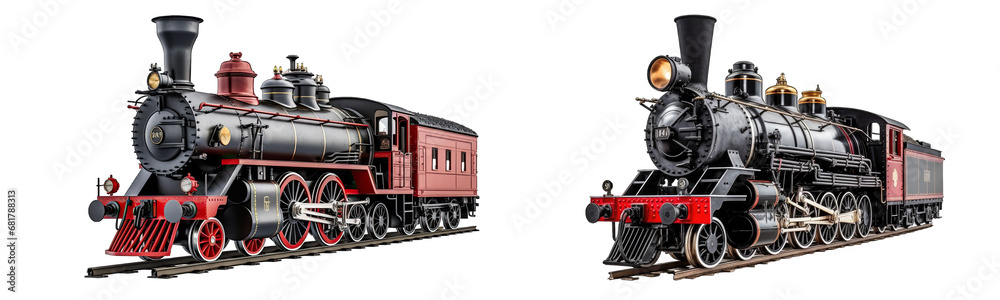 Collection of locomotives on a white or transparent background generative ai Collection of locomotives on a white or transparent background generative ai