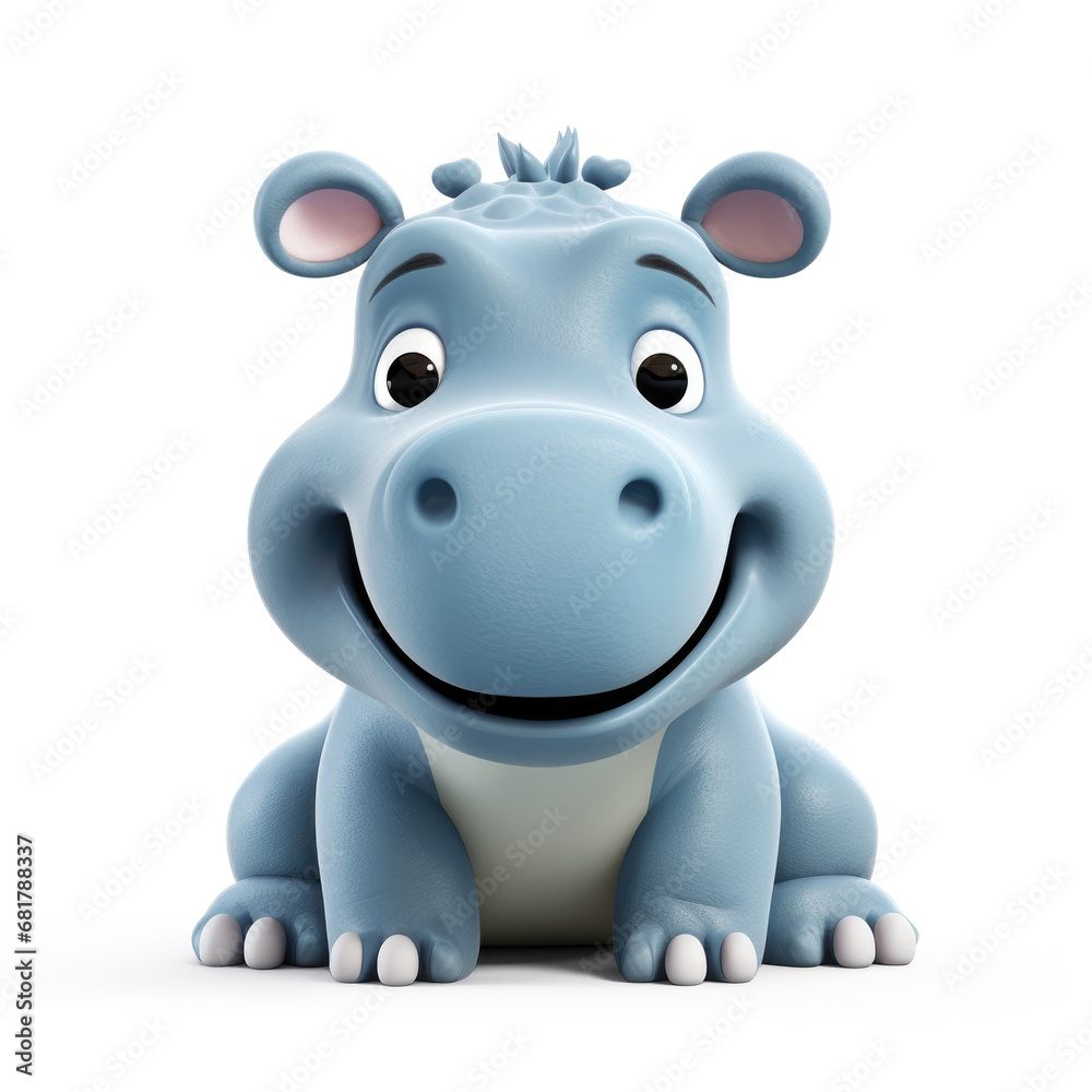 Naklejka premium Cute Cartoon Hippo Character Isolated on a White Background
