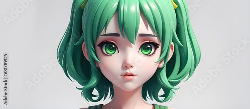 Cute Anime Girl 3D Art Animated Graphic, Banner Website Design Gift Card Background - ai generated photo