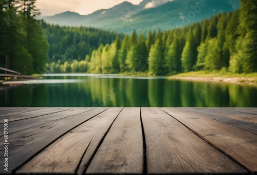 The empty wooden table top with blur background of summer lakes green forest High quality photo © ArtisticLens