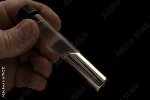 vial with liquid metallic mercury photo