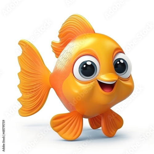 Cute Cartoon Goldfish Character Isolated on a White Background