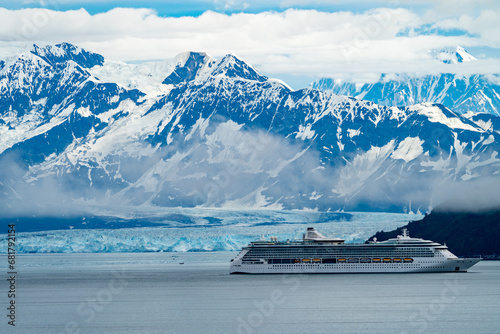 Cruise ship next to Hubbard Glacier, Alaska photo