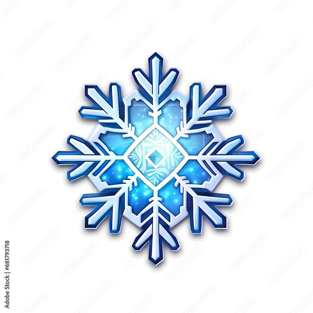 Christmas snowflake emoji sticker. Bioluminescent blue Christmas snowflake. Collection of Christmas emojis and logos. Collection of bioluminescent stickers. Generative ai