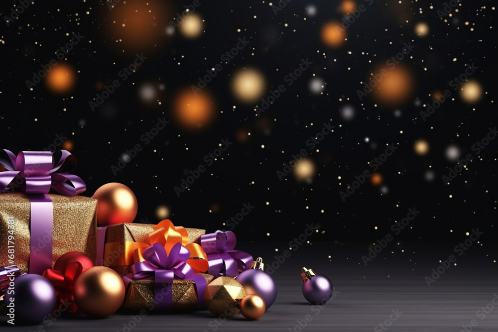 Christmas gift boxes with shiny lights background Copy space Christmas gift boxes with shiny lights background Copy space