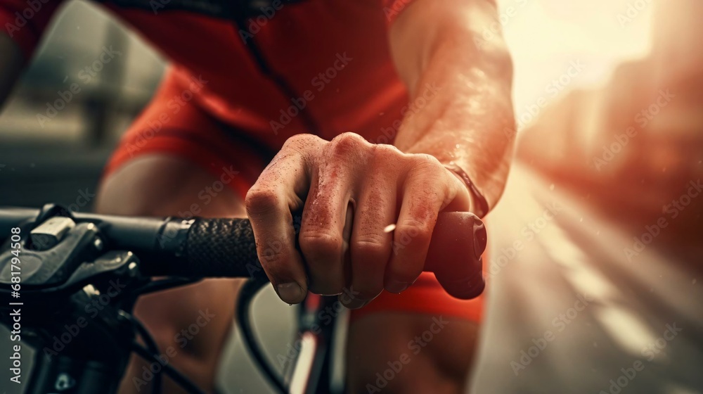 a close-up of a person's hand on a bike