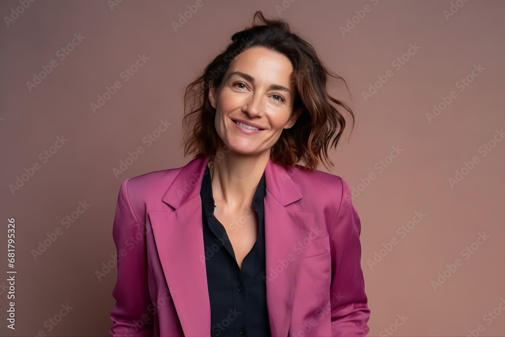 Portrait of a beautiful smiling business woman in a pink suit. Portrait of a beautiful smiling business woman in a pink suit.
