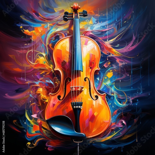 Brightly colored abstract depiction of a violin.