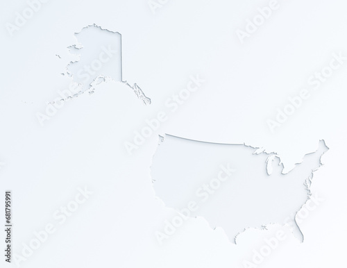 Light gray map of the United States of America (USA, America) on almost white background. Modern and stylish paper cut out effect.