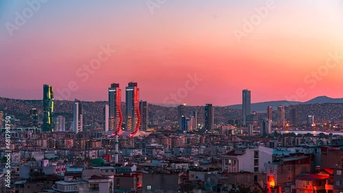 izmir city skyline at sunset photo