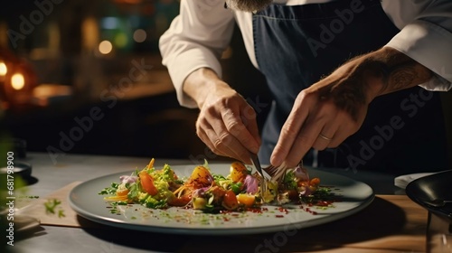 a person cutting a plate of food