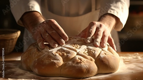 a person making a loaf of bread